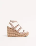 Valentino Rockstud Ankle Strap Wedge Sandal In Calfskin Leather 95 Mm